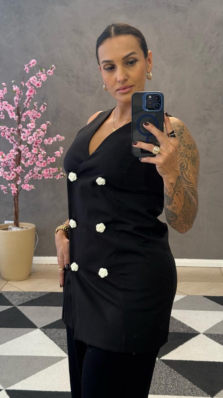 Colete/Vestido Curto Botão Rosas