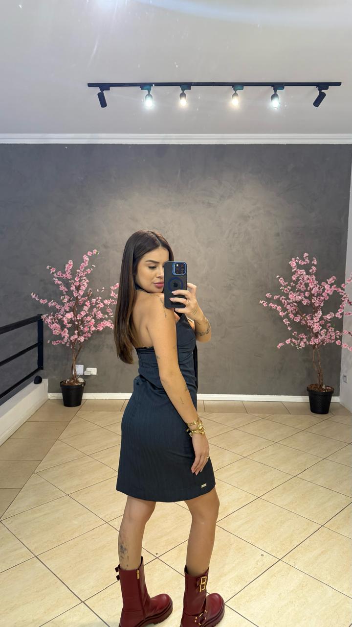 Vestido Curto Grafite Gravata