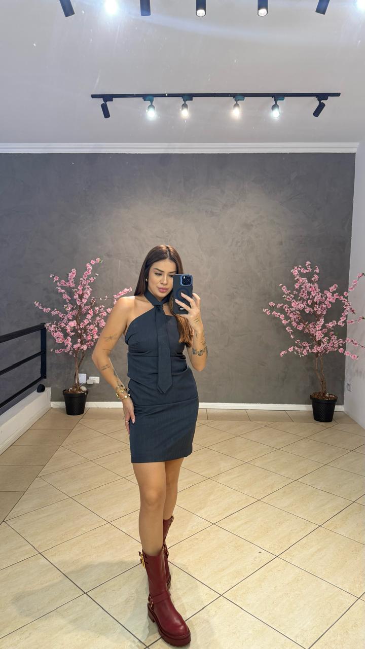 Vestido Curto Grafite Gravata