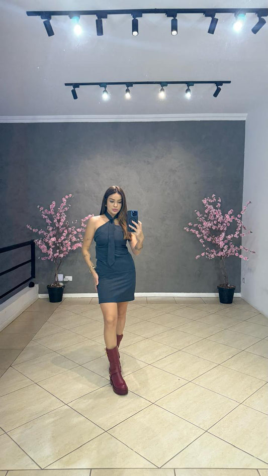 Vestido Curto Grafite Gravata