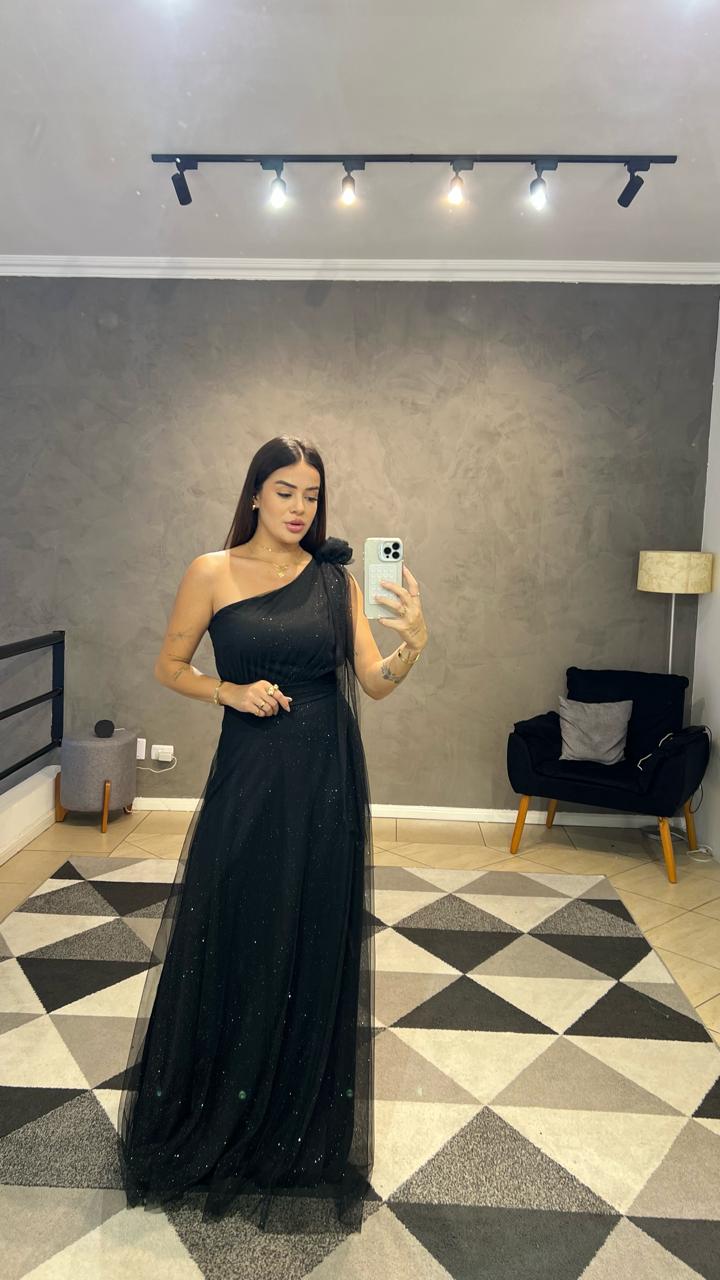 Vestido Festa Flor No Ombro