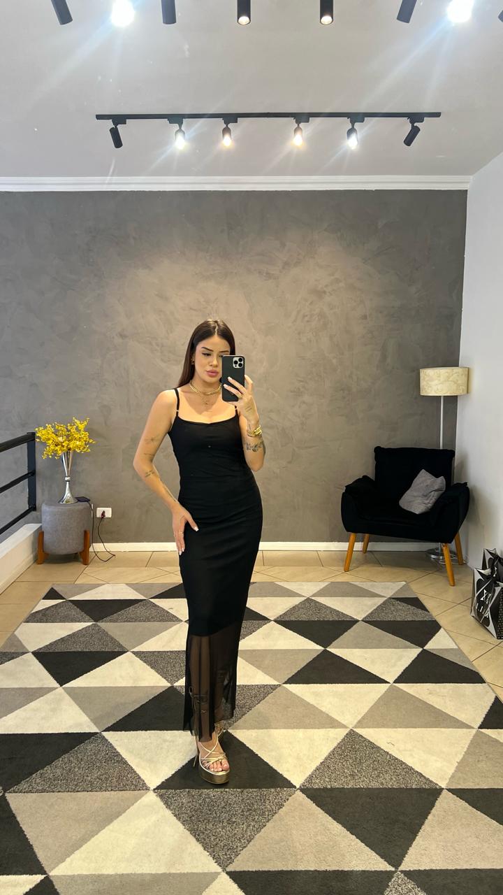 Vestido Tule Alça Preto