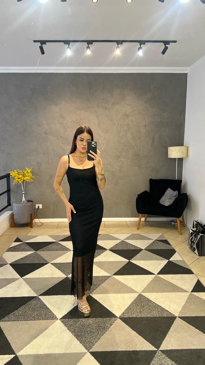 Vestido Tule Alça Preto