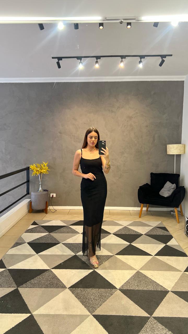 Vestido Tule Alça Preto