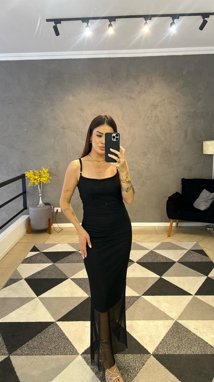 Vestido Tule Alça Preto