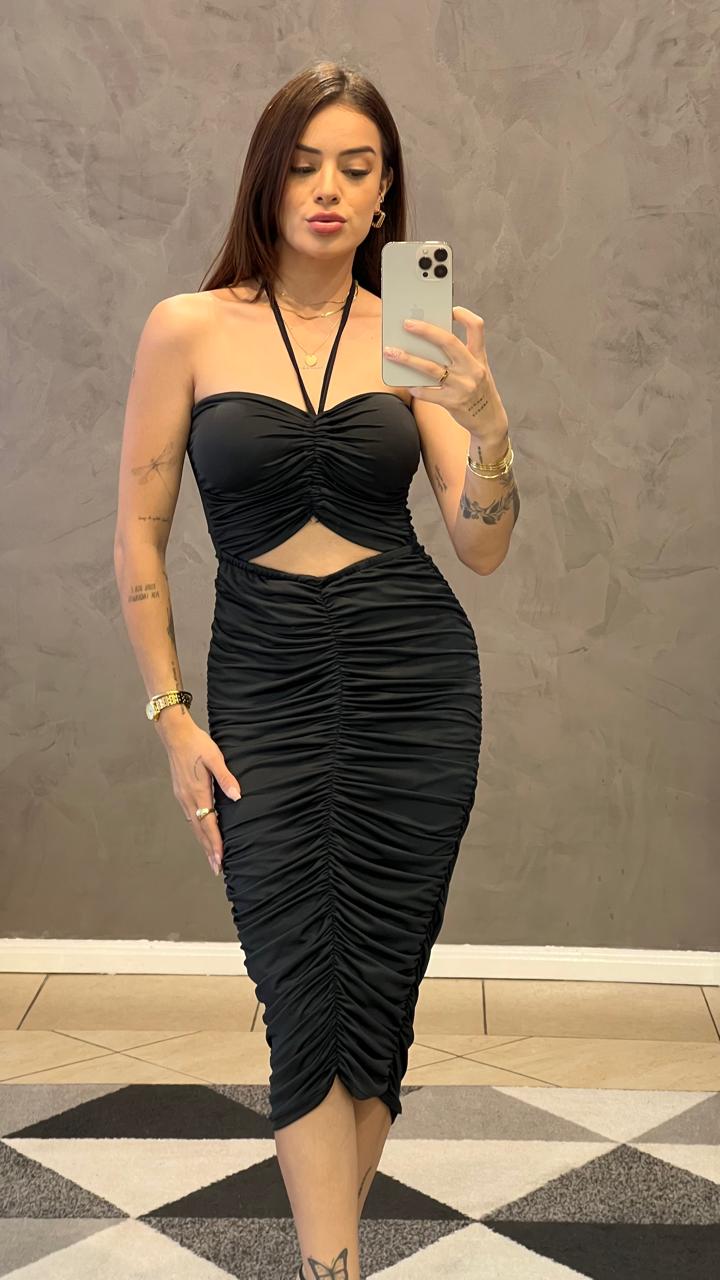 Vestido Franzido Black Fluid