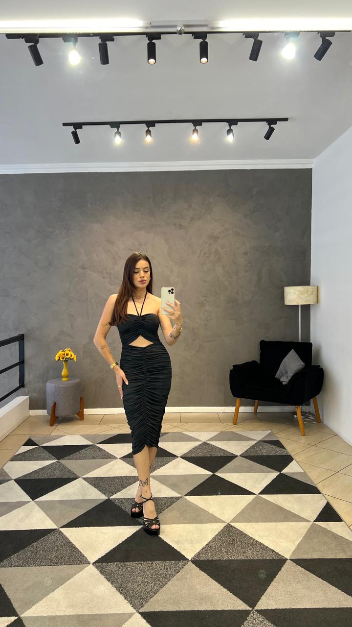 Vestido Franzido Black Fluid